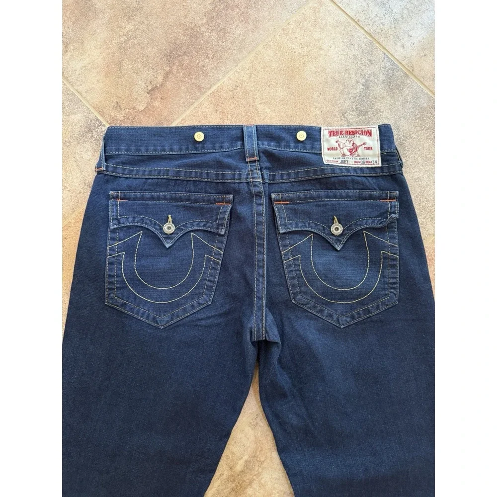Men's Vintage Y2K True Religion-Made In USA-Orange Big T Jeans Row 36 Seat 34